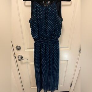 Enfocus Studio Black Teal Polka Dot Maxi Dress 8 cinch waist halter